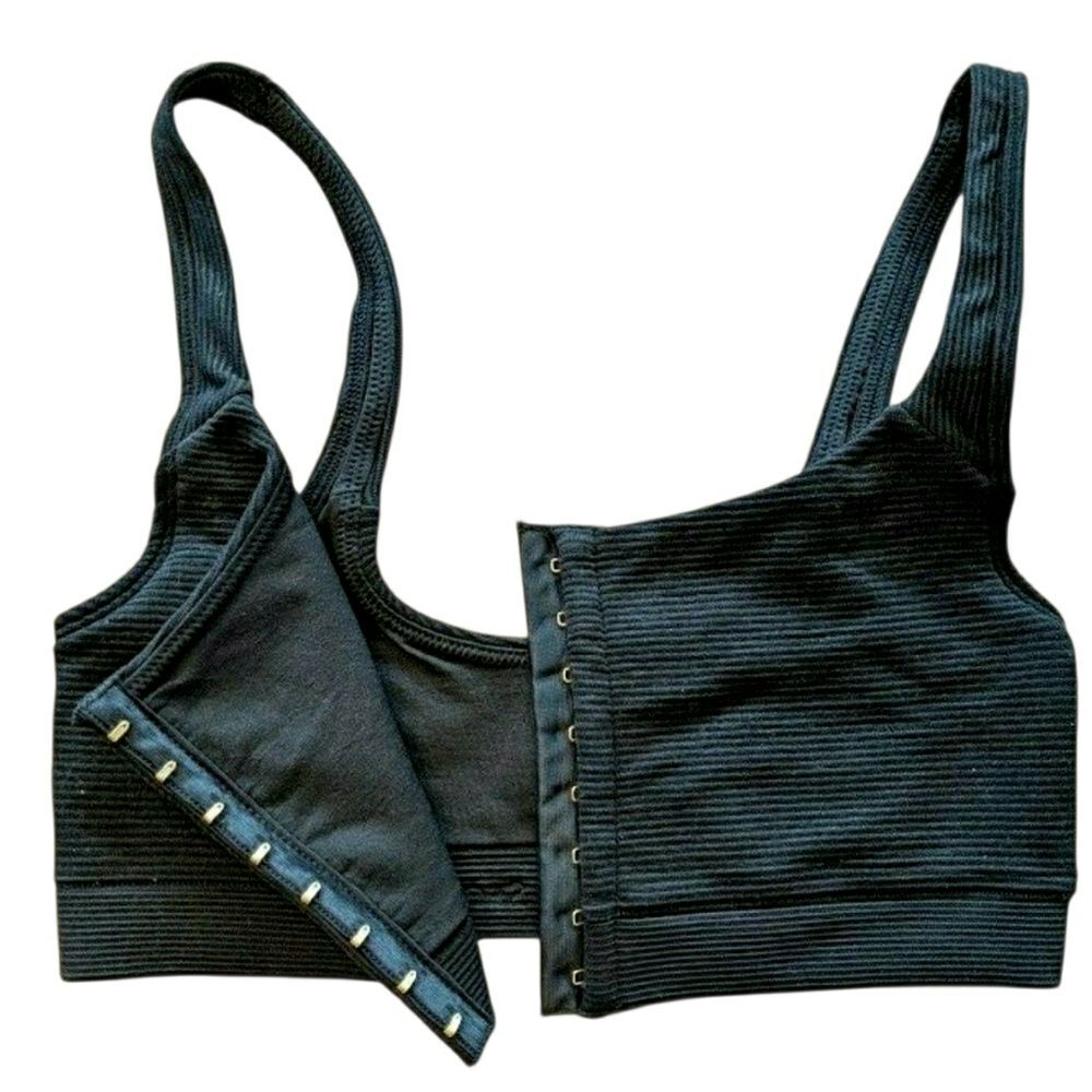 VICTORIA'S SECRET NEW Ribbed Front Close Bralette Bra Gold Hook Eye Black Size M